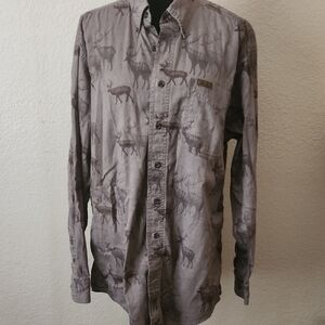 Men's Woolrich Gray Button-Up Shirt With Deer Size Large